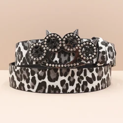 Leopard print Y2K Rhinestone Leather Belt Women Hip Hop Western Denim Shiny Pretty Design Bling Adjustable Glitter Waistband