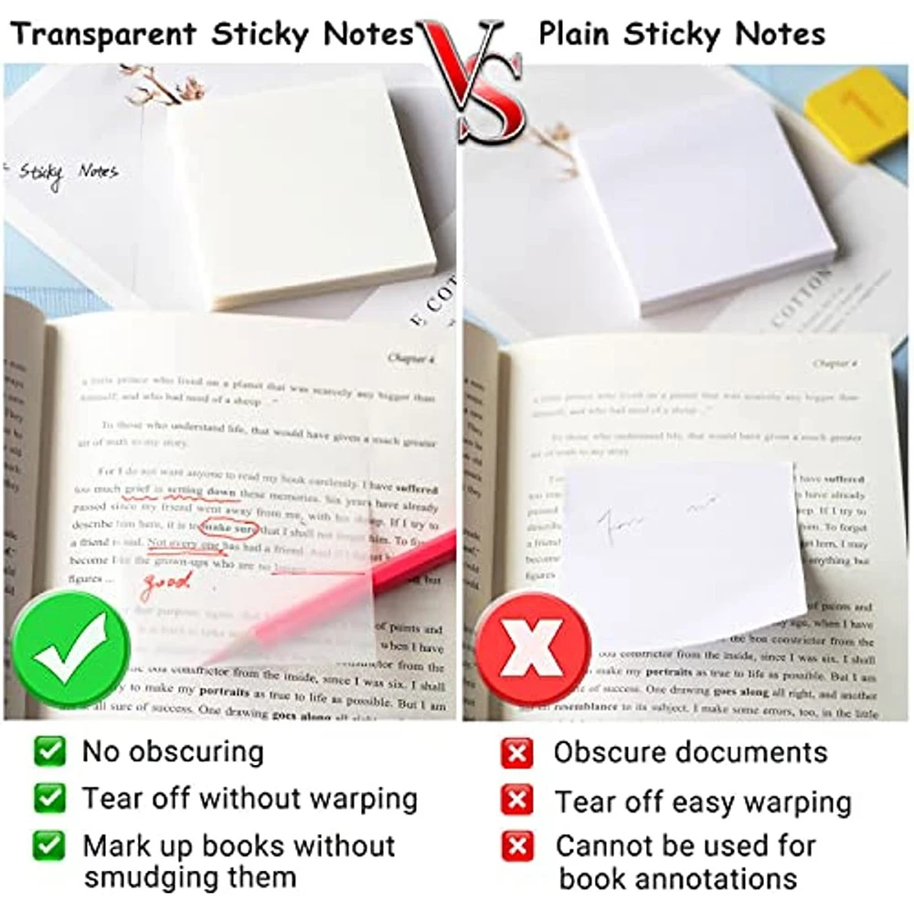 200 sheets transparent sticky notes, student note paper, waterproof transparent and uncovered sticky notes - view 4