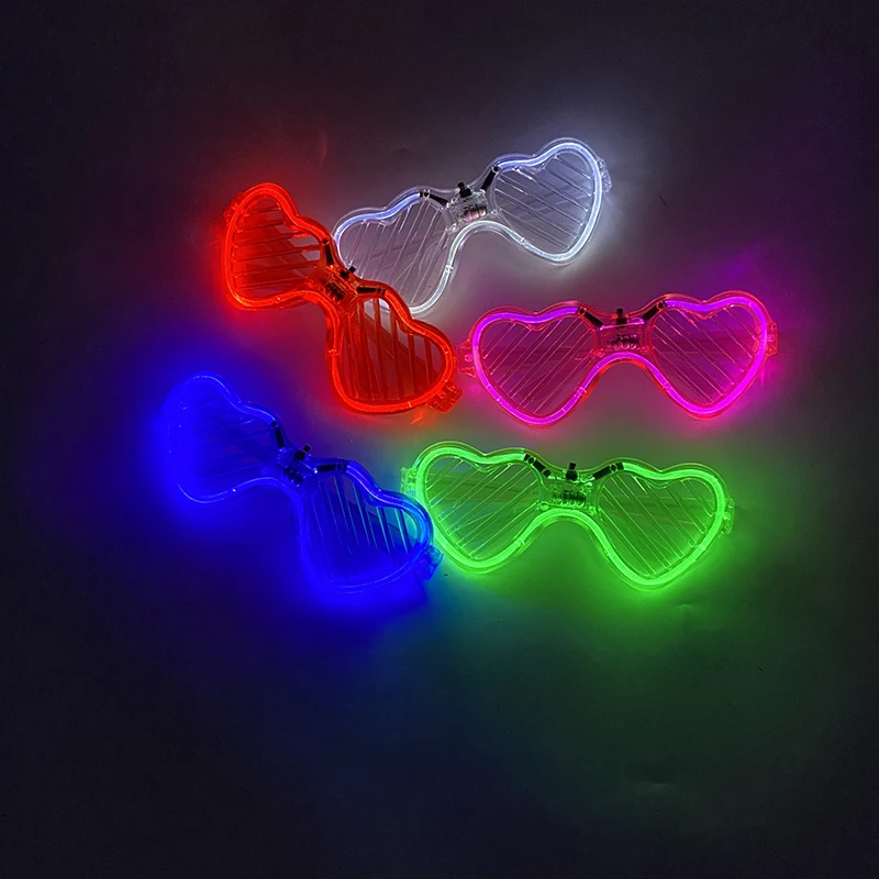 Hot Sales Glowing Heart Shape Glasses Night Show Fashion Fluorescent Eyewear Luminous Carnival Supplies Wedding Light Up Props