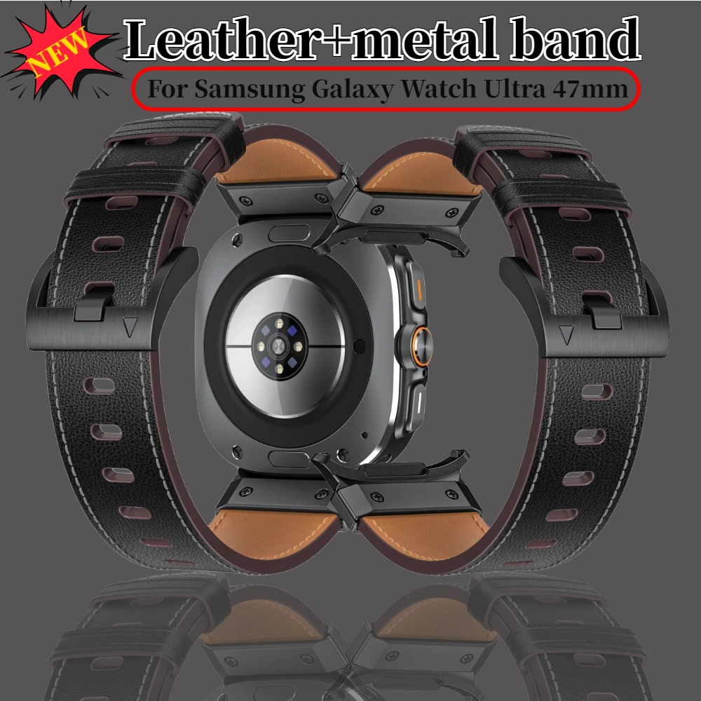 

Кожаный ремешок Mecha для Samsung Galaxy Watch Ultra 2025 47 мм, металлический интерфейс, браслет, ремешок Galaxy Watch, ультравысококачественный ремень