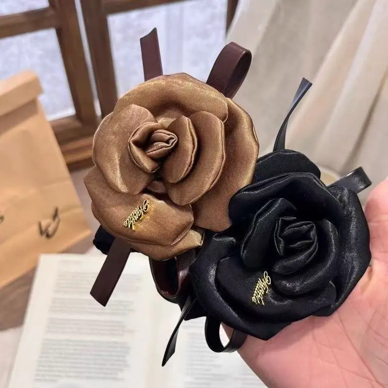 

Vintage Letter Rose Flower Small Intestine Loop Black High Elasticity Ruched Hair Tie for Girls Bun Hair Rope Scrunchie Pack