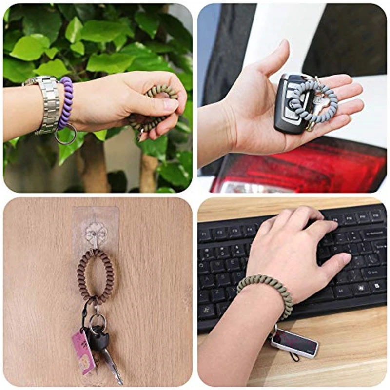 5Pcs Retractable Wristband Bracelet Keychain Spring Frosted Phone Line Bracelet Plastic Spiral Wristband Keychain