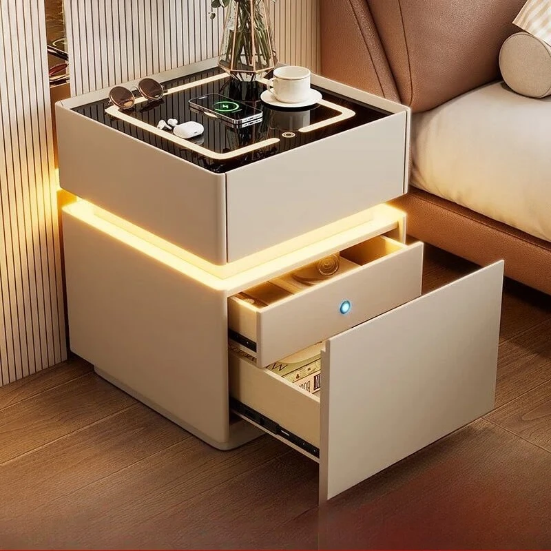PYJ Suspension Light Luxury Premium Sense Simple Modern Bedroom Insurance Storage Smart Bedside Table