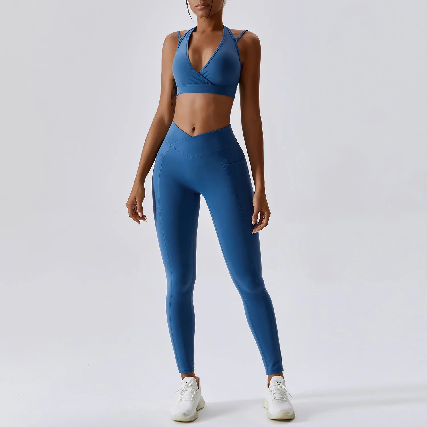 Leggings e sutiã esportivo sem costura para mulheres, roupas de ginástica, shorts de cintura alta, agasalho feminino, conjunto de roupas 2 peças