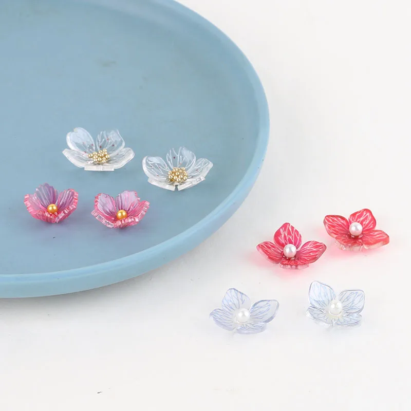 10pcs Diy Resin Antique Ornaments Transparent Pearl Five-petal Acrylic Flowers Small Fresh Ear Nail Material Handmade