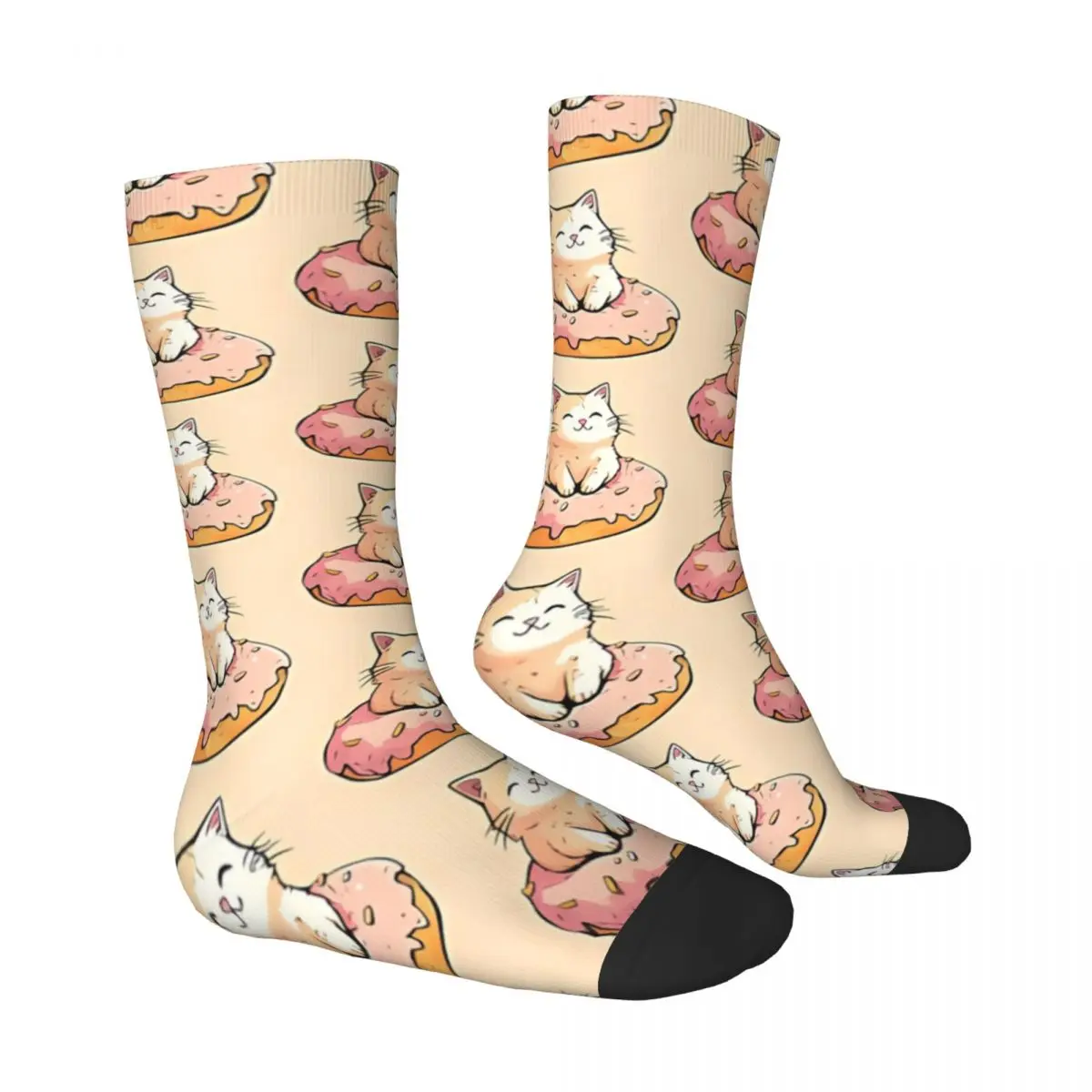 Cute Cat Stress Donut Dessert Socks Male Mens Women Autumn Stockings Harajuku