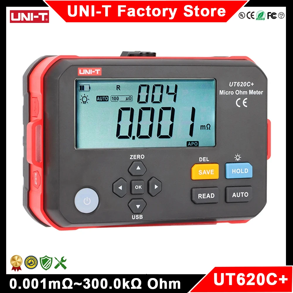 UNI-T UT620C Plus Micro Ohmmeter DC Low Resistance Tester 0.001mΩ~300.0kΩ Auto & Manual Range Professional Digital Ohm Meter