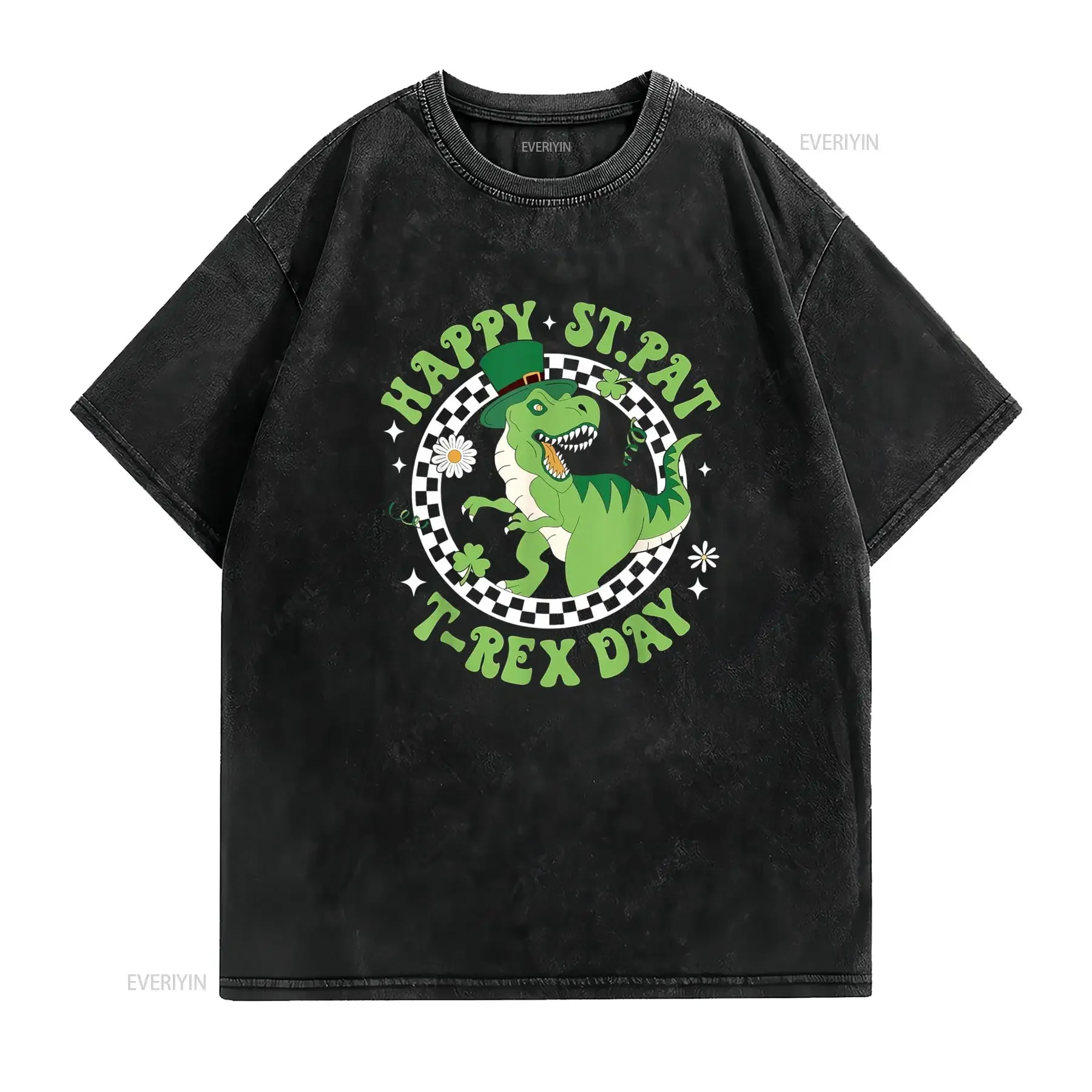 Happy St Pat T rex Day Dino Saurus Patricks Boys Shirt vintage Washed Stretched Top For Everyday Wear Slightly homme Stylish