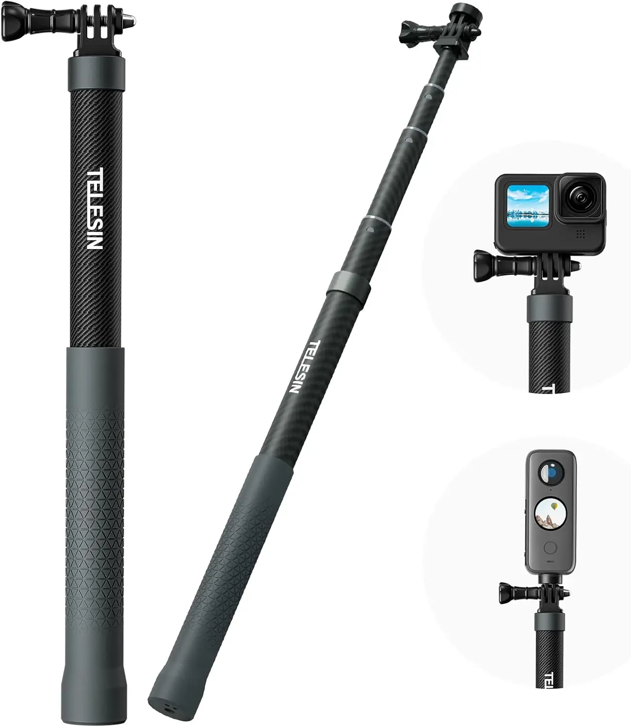 120cm Carbon Fiber Waterproof Selfie Stick for GoPro, DJI Osmo, Insta360 Action Cameras