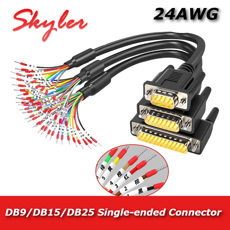 Industrial DB9/15/25 Single-ended Connector Cable 24AWG W Numbered Tube Terminal Line 9/15/25-pin Signal Connection Sensor Wire