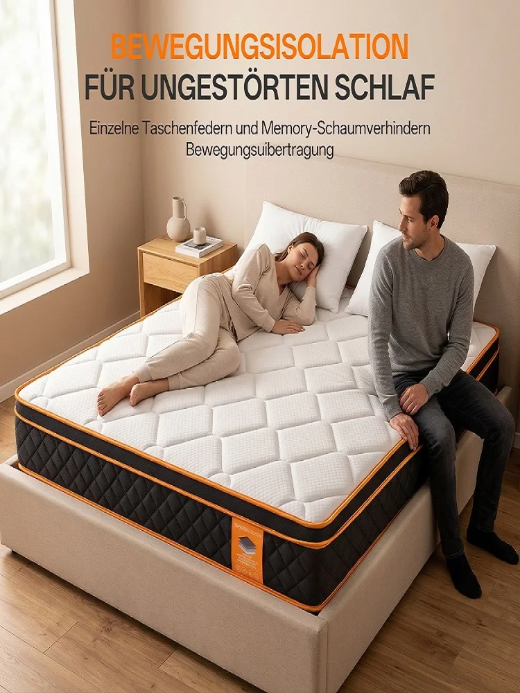 SKSBTF King-Matratze 160x200cm 25cm Europäische King-Taschenfederkernmatratze Mittelfest Verbesserte Kantenunterstützung Kein Durchhängen Bewegungsisolierung für den Einsatz im Schlafzimmer von Paaren
