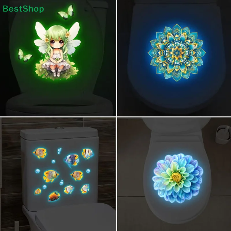 〔R〕Glow-in-the-Dark Flower Fairy Mandala Toilet Sticker Bathroom Decoration Toilet Lid Decorative Decal Self-Adhesive Removable