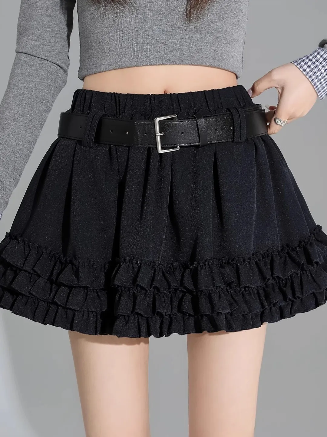 

High Waist A-Line Skirt Women's Spring Autumn 2026 New Sle Wood ain Ruffle Cake Skirt Slimming Anti-Light
