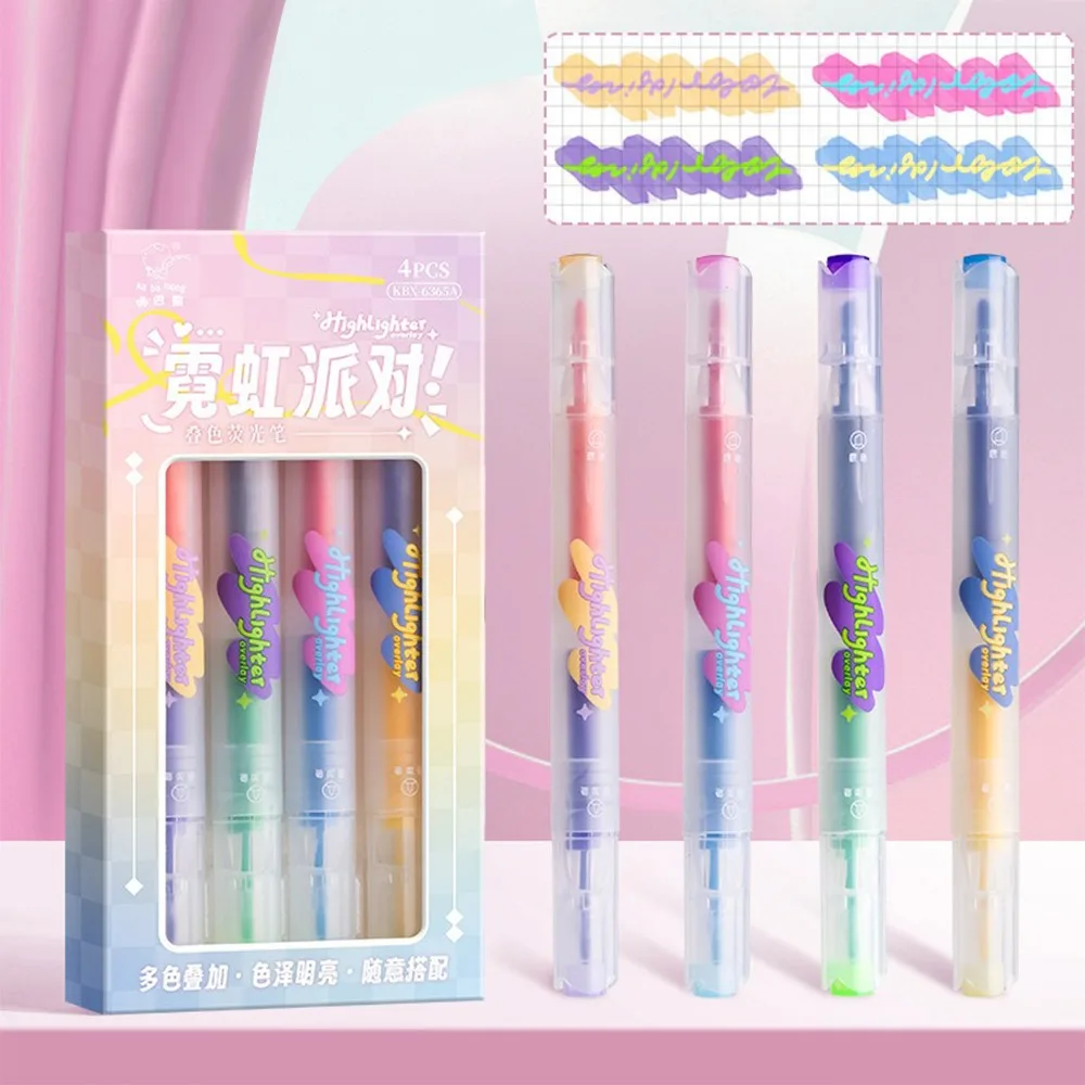

4PCS/Set Double-ended Highlighter Pen Color Stackable Writing Drawing Fluorescent Pen DIY Scrapbook Painting Art Marker Pens