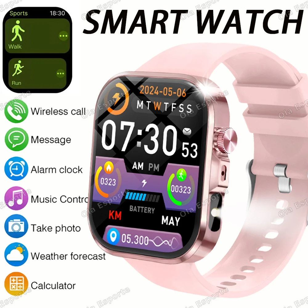

New Fashion Flashlight Smart WatchMen Women 2.01'' Voice Assistant Bluetooth Call Phone Answer Sport Fitness Tracker Smartwatch