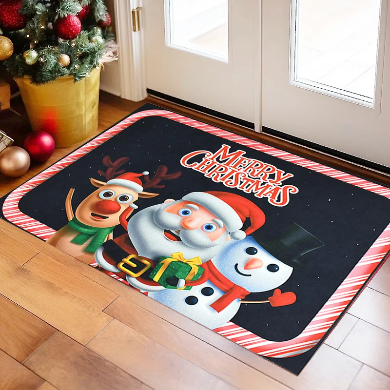 

Christmas Carpet Santa Claus Home Entrance Carpet Door Mat Navidad Non-Slip Hallway Bathroom Mat Living Room Rugs New Year 2024