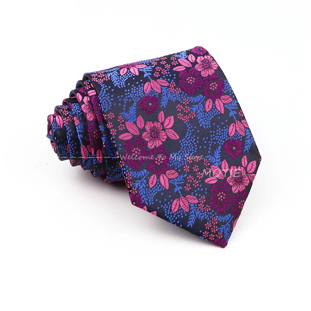 Floral Polyester Printed Necktie Purple Blue Tie Skinny Tuxedo Suit Shirt Gifts For Daily Wear Wedding Party Men Accessory Gift