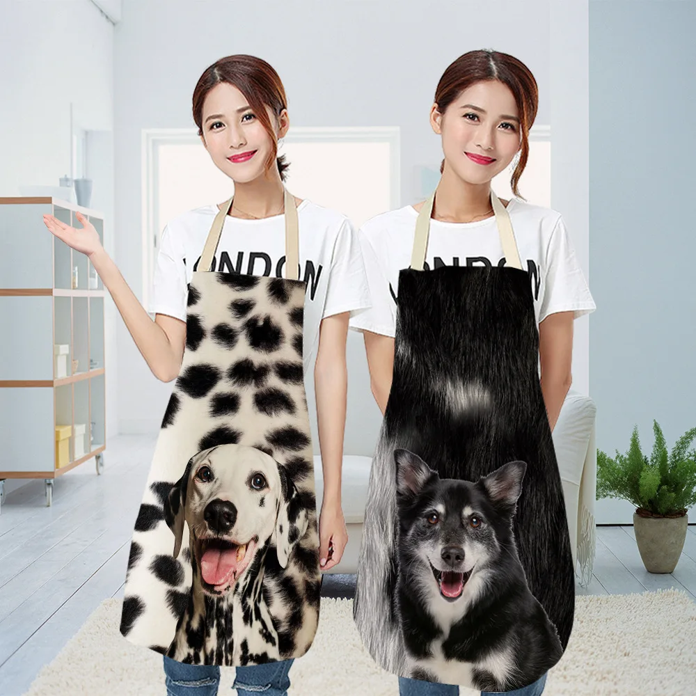 Cute Dogs Aprons Cartoon Dogs Printed Kitchen Aprons for Women Household Cleaning Accessories Cotton Linen Cooking Apron