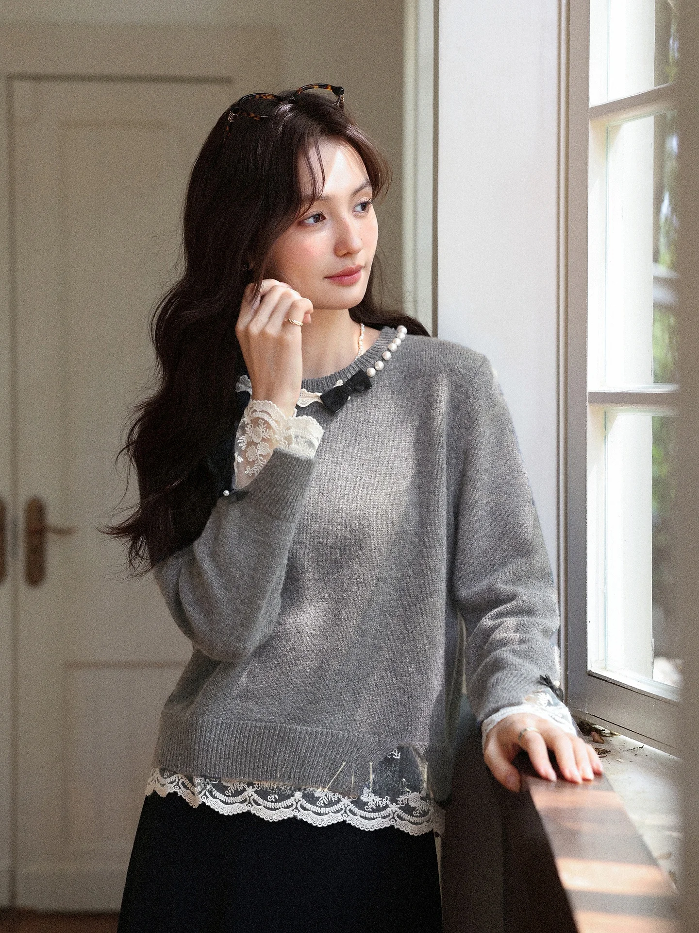 

Loose ey Sweater Women's Autumn Lazy Sle Faion Design Berlin ay Branch Deer South Sweater Casual Commute Sle Long S...