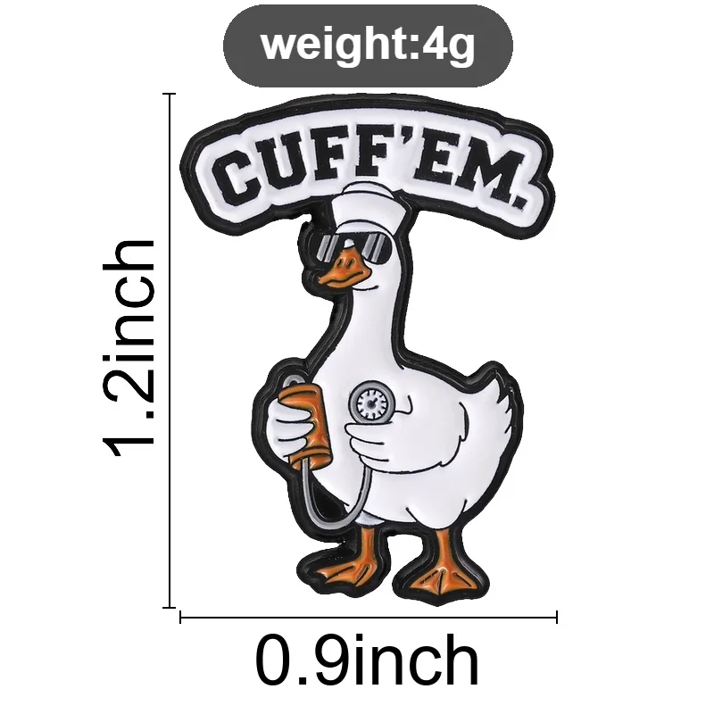 Cop Goose CUFF'EM Enamel Pin, Police Radar Duck Brooch with Handcuff Meme for Law Enforcement Fans Casual Style