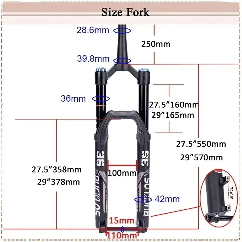BUCKLOS 27.5/29 Inch MTB Air Suspension Fork 110*15mm Thru Axle 36mm Stanchion 160mm Travel Disc Brake E-bike Front Fork view 3