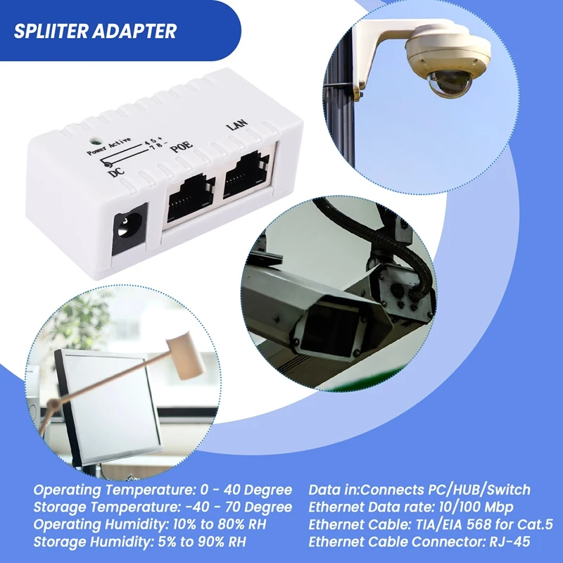 Poe Splitter Poe Injector Rj45 Dc 5.5Mm X 2.1Mm Input Passive Poe Injector Splitter Adapter Connector For Ip Network Camera