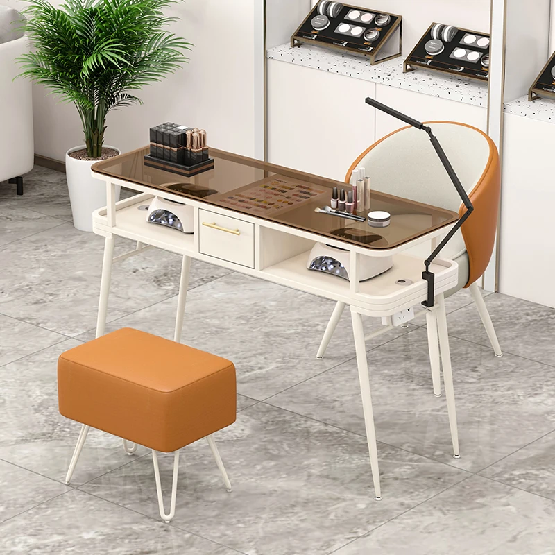 

Modern Nordic glass desktop manicure table and chair set luxury simple nail salon special table salon furniture TYMT