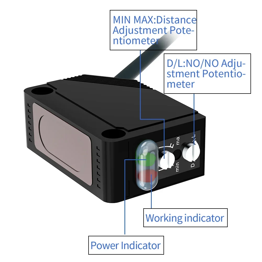 GTRIC Square Photoelectric Sensor Switch Retro-reflective 10-30VDC 3-wire Sensing Distance 4M NPN PNP Infrared Photocell Switch