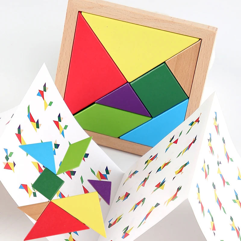 Wooden Tangram Jigsaw DIY Puzzle Kids Learning Educational Toys for Children Thinking Training Wood Toy Puzzles Montessori Games