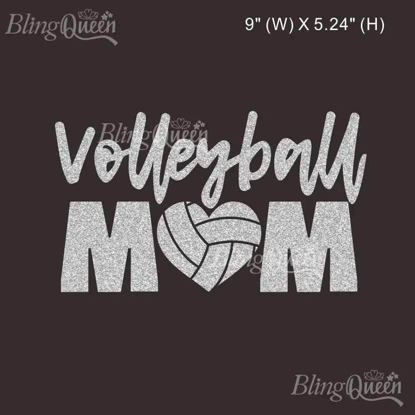 

BlingQueen- Iron-on Volleyball Mom Glitter HTV Vinyl Transfers, Colors and Sizes can be customized, 12pcs/lot