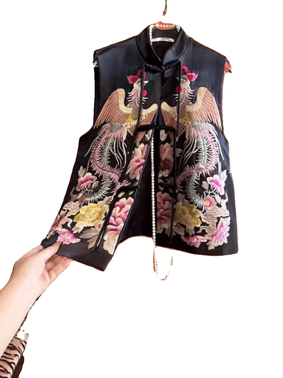 سترة نسائية فضفاضة مطرزة صينية Sle بياقة واقفة وزر أمامي سترة ثقيلة للعمل بنمط الفاوانيا للتنقل #5