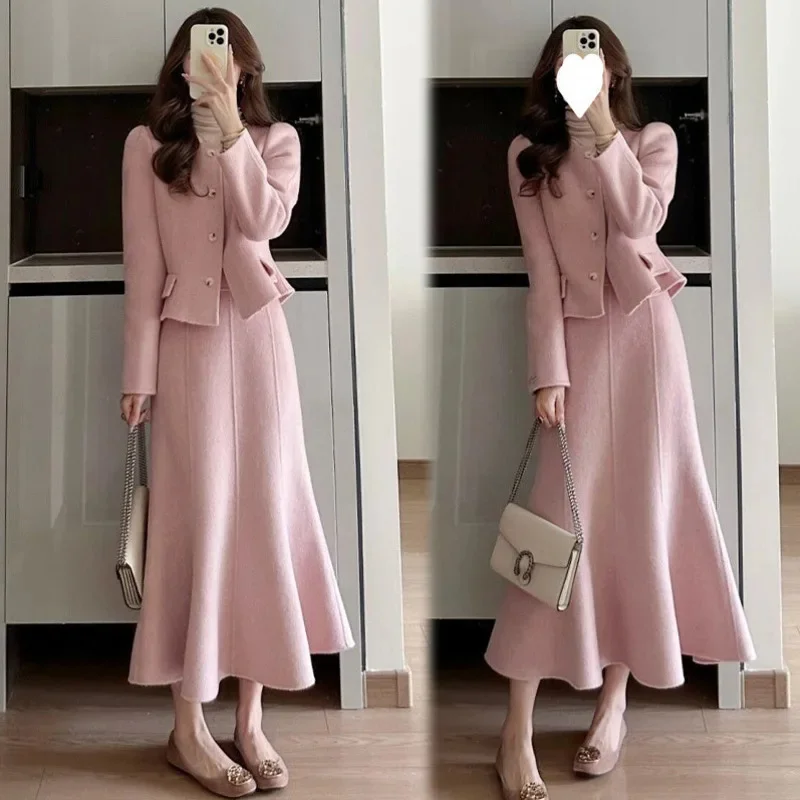 

Women Small Fragrant Wind Set Skirt Top Skirt Spring And Autumn Y2K Korea Sweet Temperament MIDI Skirt Commuting Top Dresses New