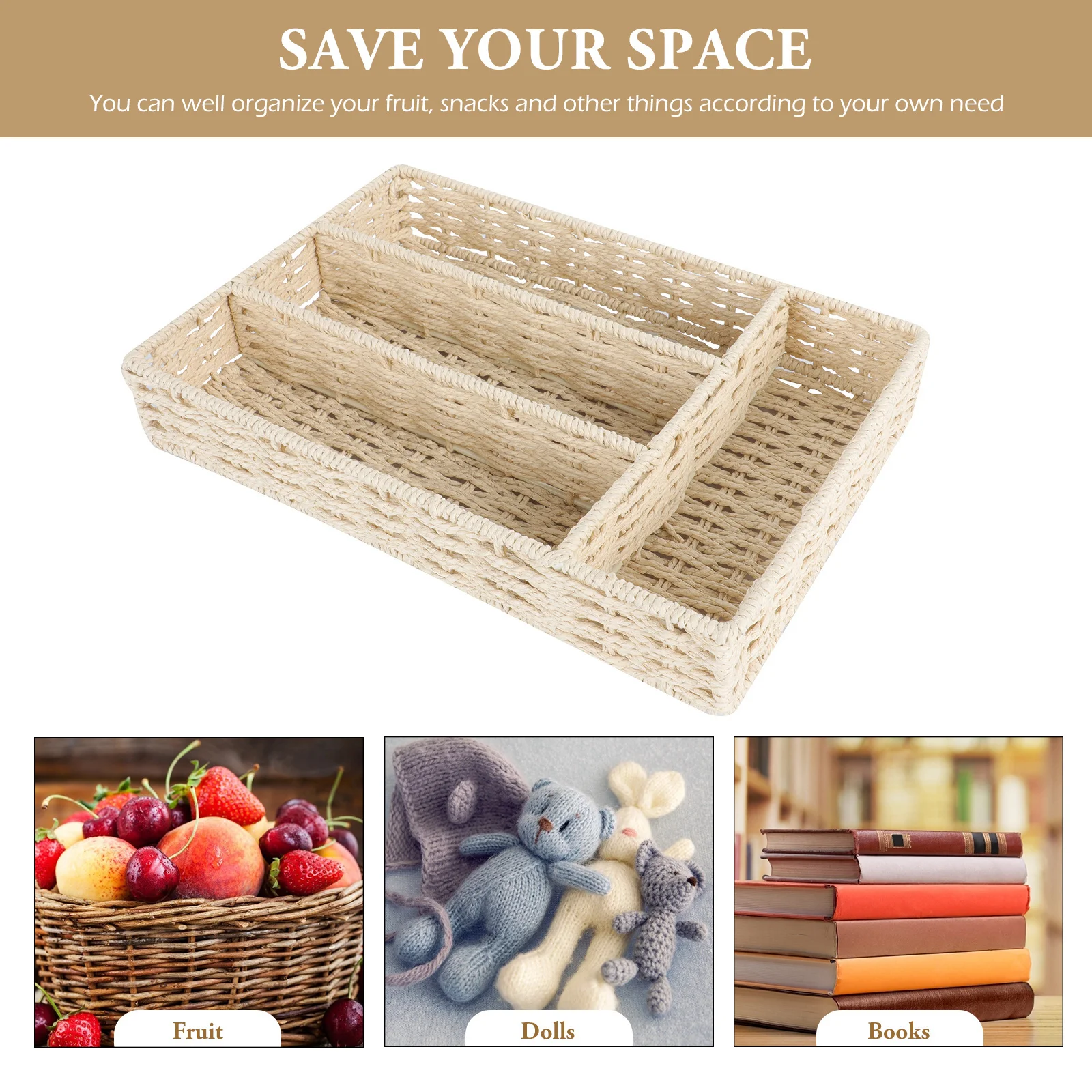 

1Pcs Storage Basket Multi-Compartment Rustic Handmade Organizer for Home Desktop Cabinet Storage Container