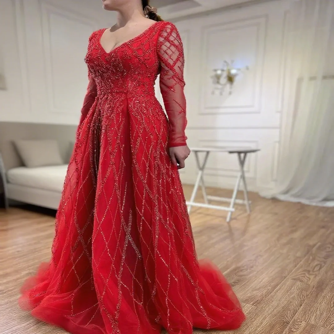 

Customized A Series Sweetheart Chiffon Long-Sleeved Beaded Evening Gown for Party, Formal Occasion Evening Dress for Ladies