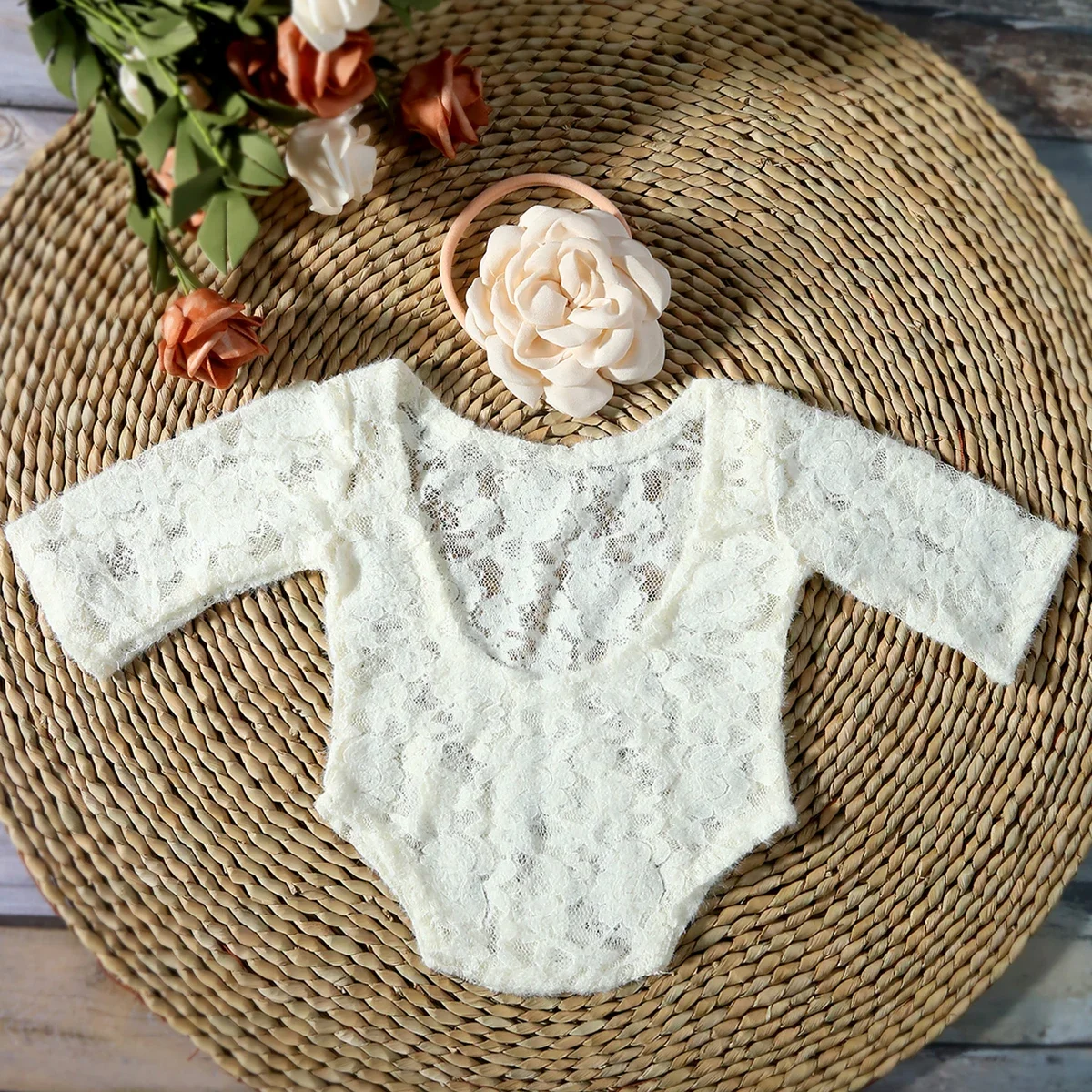 

Кружевной комбинезон для новорожденных Ylsteed для фотосессии с открытой спиной, наряды для фотосессии для маленьких девочек с повязкой на голову, реквизит для детской фотосессии