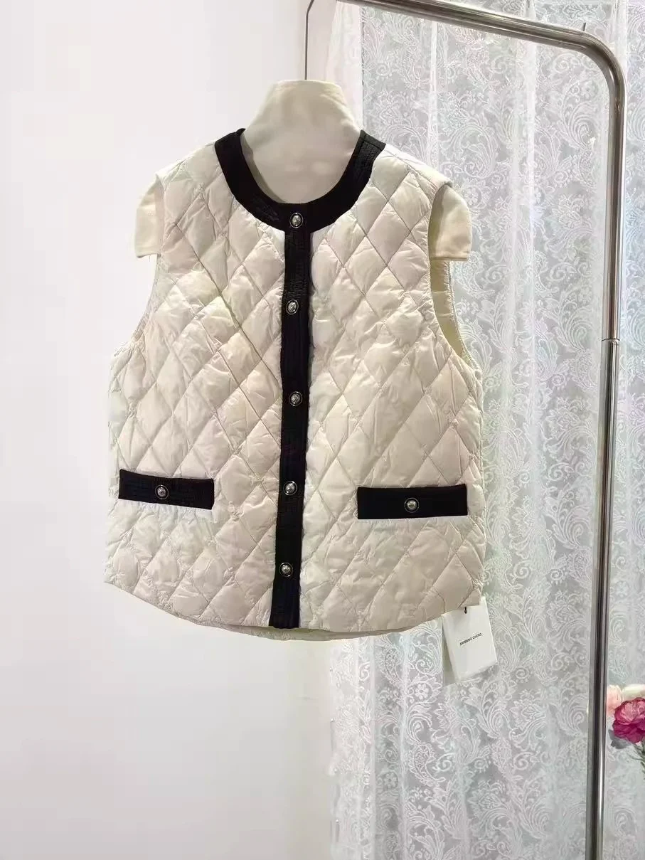 Faionable ort Svel round Nedown Jaet 2025 Autumn New Sle Women's Puffer Vest Ele Sle White Du down