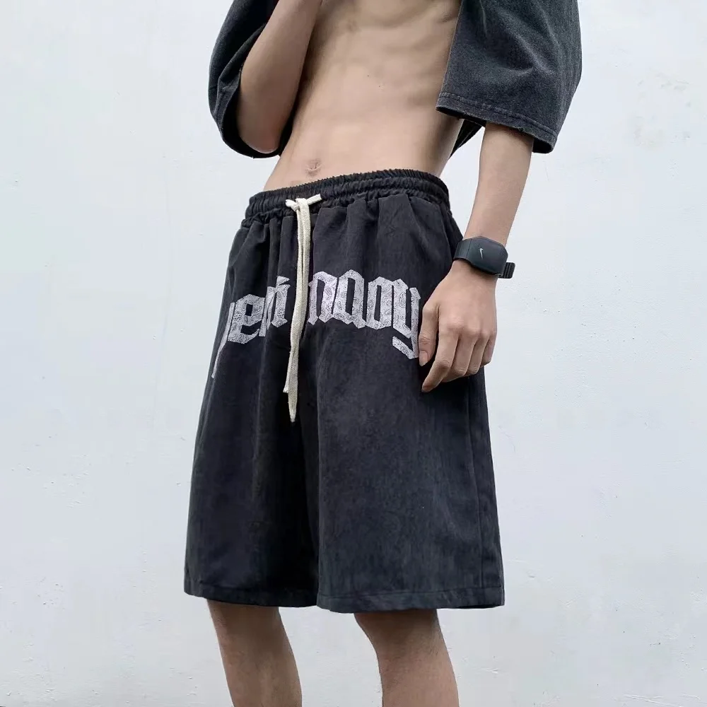 

Loose Fit Spor orts for Men Summer High Street Trend Letter Print Casual mid Waist Straight Leg ket Detail Basic Colors