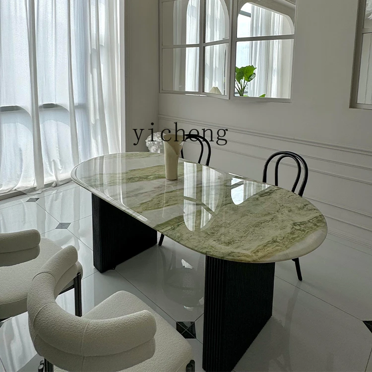 

LX Marble Luxury Stone Dining Table Oval Cream Style Vintage Restaurant Home Use