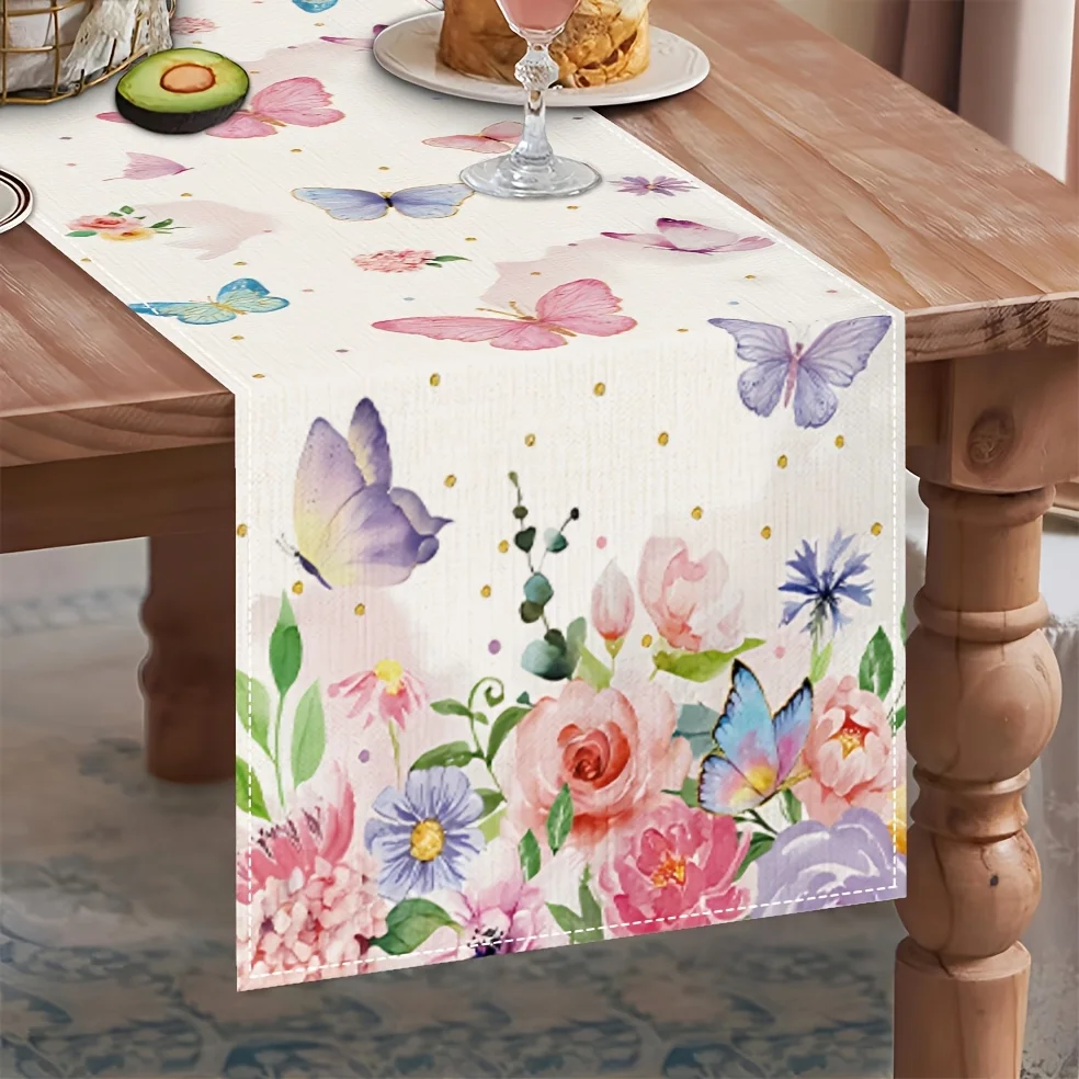 1 Watercolor Butterfly Floral Table Runner Single Print Gentle Home Decor Accessory Charming Functional Spring-Themed Attractive