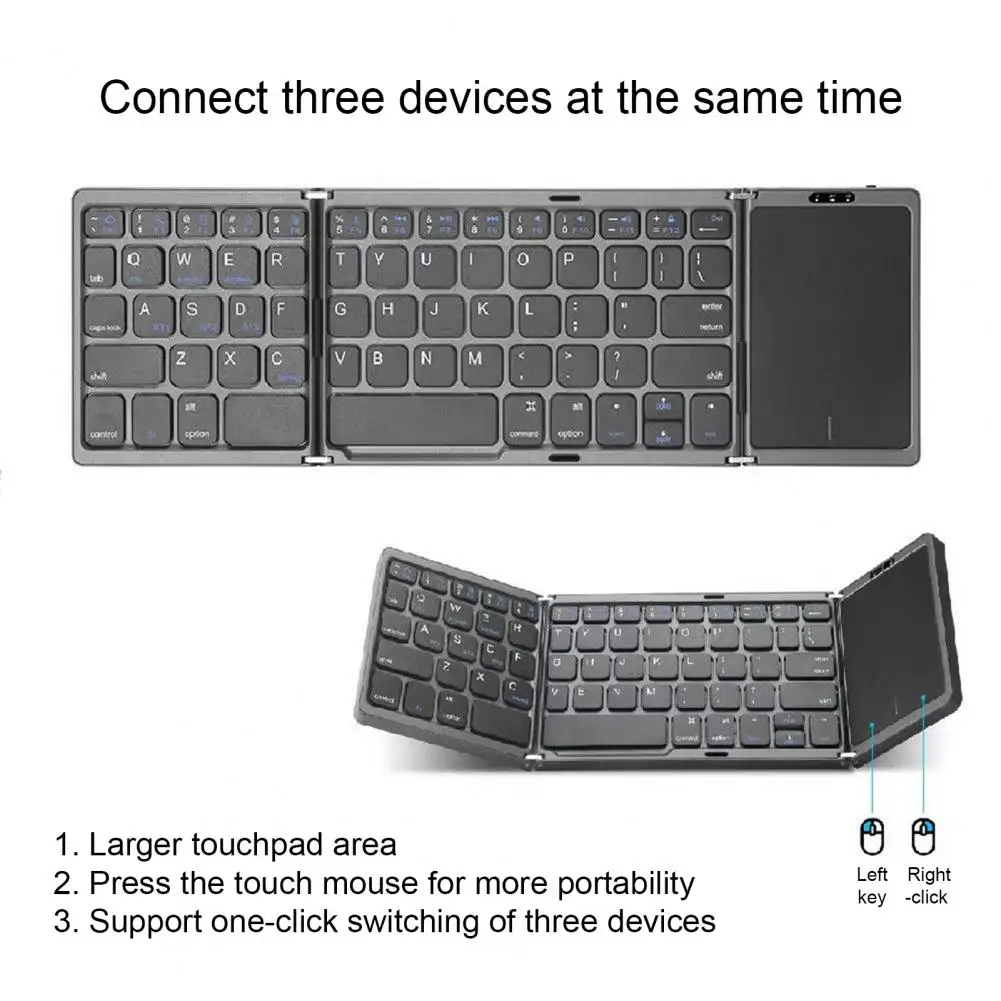 Durable Mini Keyboard Environment Friendly Wireless Keyboard Tri-Folds Mini Three Folding Bluetooth-compatible Keyboard  Typing