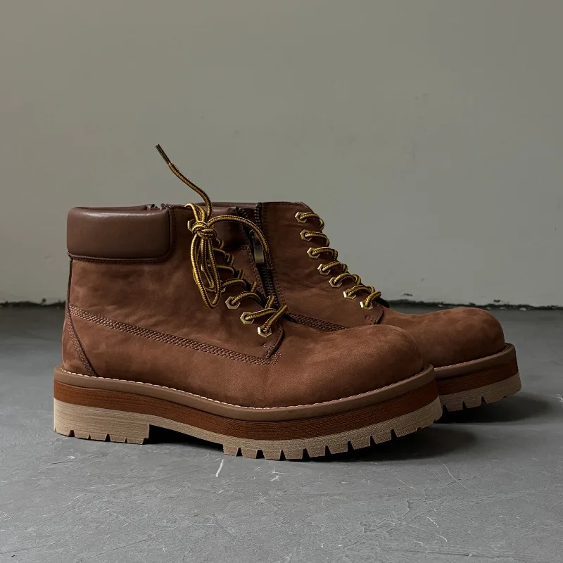 

British Style Men Ankle Boots Brown Retro Outdoor Hiking Desert Boots Genuine Leather Casual Trendy Thick-sole Work Shoes