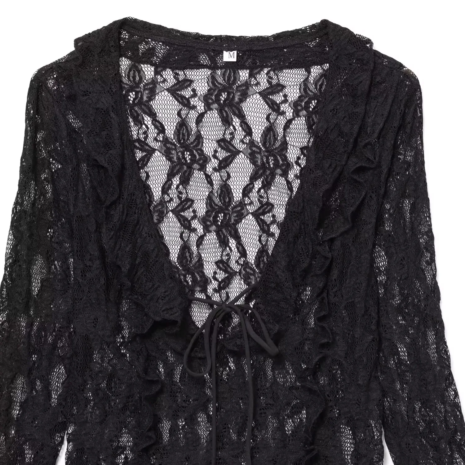 JNLEAOG 春の新作レディースファッションレースレイヤード装飾トップポリエステル繊維スリムフィット長袖 V ネック無地シャツ