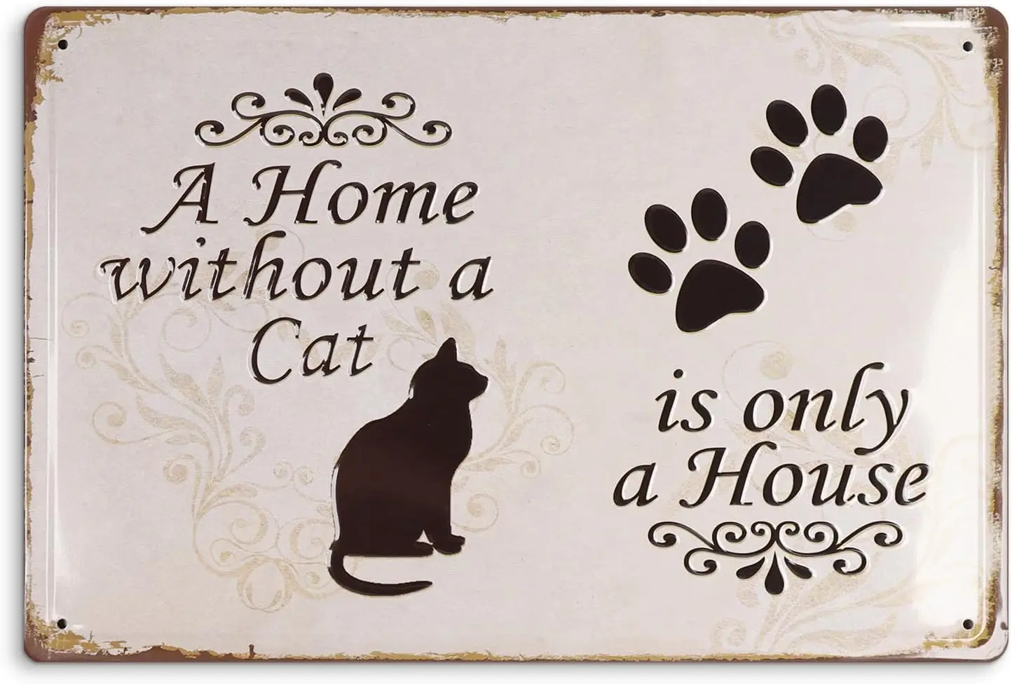 Kercan Funny Black Cat Metal Retro Tin Sign,A Home Without a is Only House Signs Poster Wall Decor For Decoration,