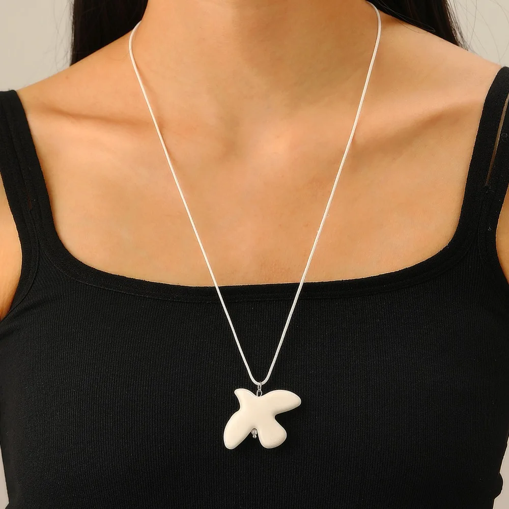 Simple White Ceramic Peace Dove ​black Rope Long Pendants Necklace Couple Sweater Chain for Women Men Charm Design Jewelry Gifts