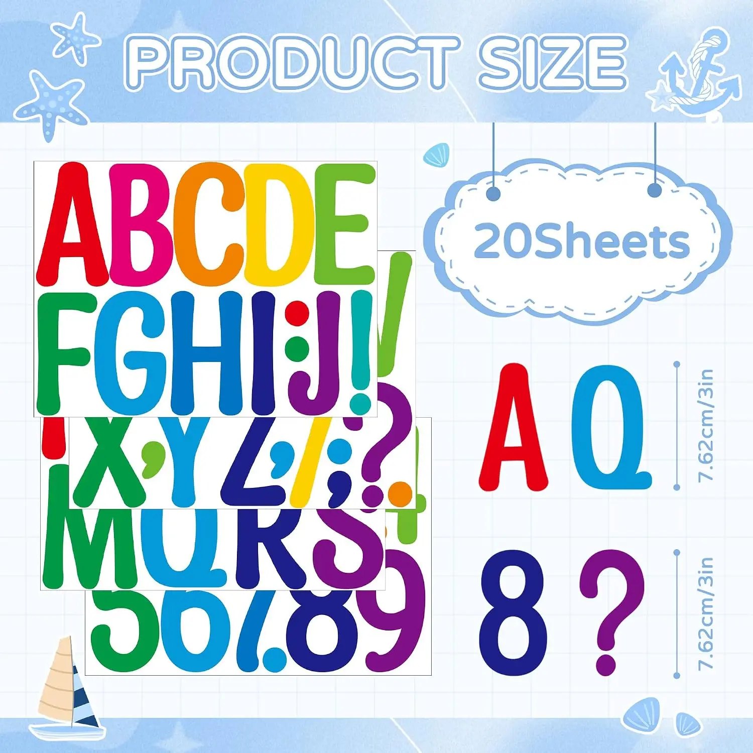 255Pcs 4 Inch Colorful Letter Stickers, 20 Sheets Self‑Adhesive Large Vinyl  Alphabet Stickers for Classroom Bulletin Board