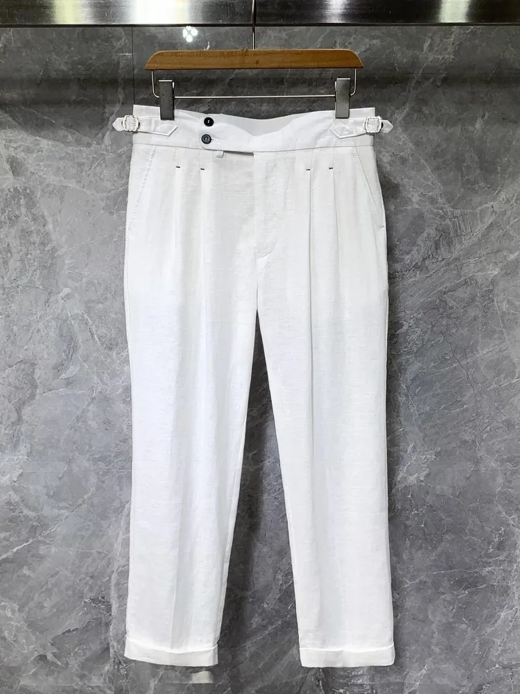 Top Quality New Summer Mens Linen Pants Straight-Leg Casual Thin Breathable Lightweight Fashion Comfortable Trousers Hot Sale