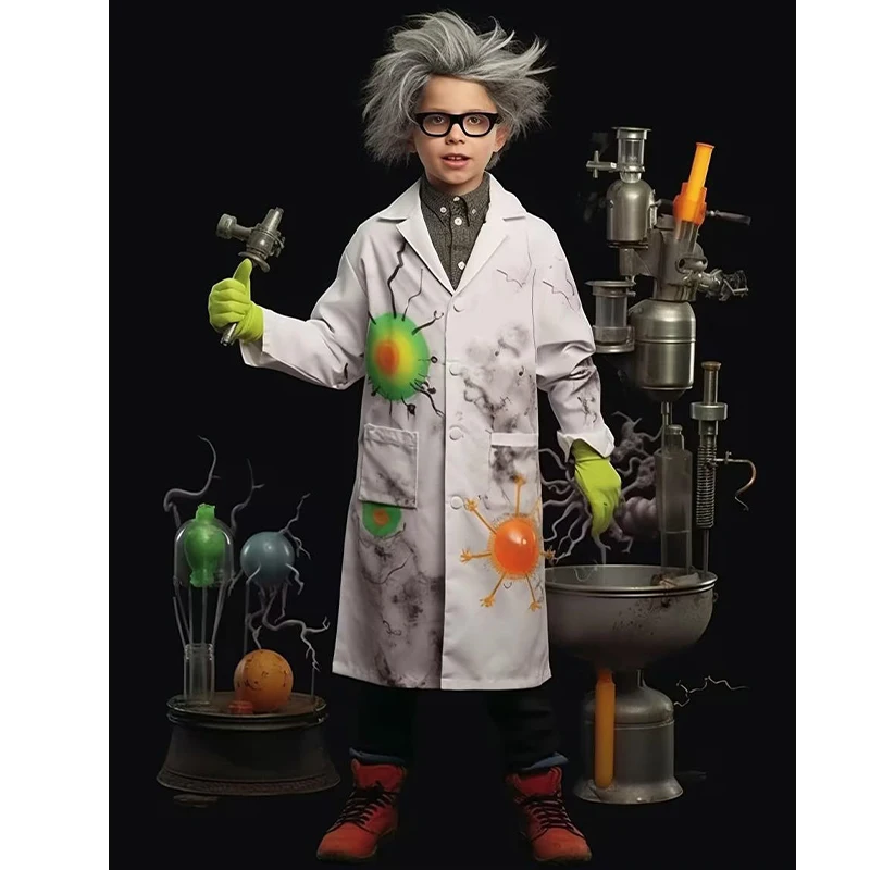 وصل حديثًا لعام 2025 معطف المختبر للأولاد فستان الهالوين زي عالم مهذب للأولاد