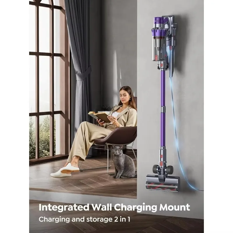 Cordless Vacuum Cleaner, 550W 45KPA 60 Mins Runtime Vacuum Cleaners for Home, Stick Vacuum with Self-Standing, Wall Mount Chargi