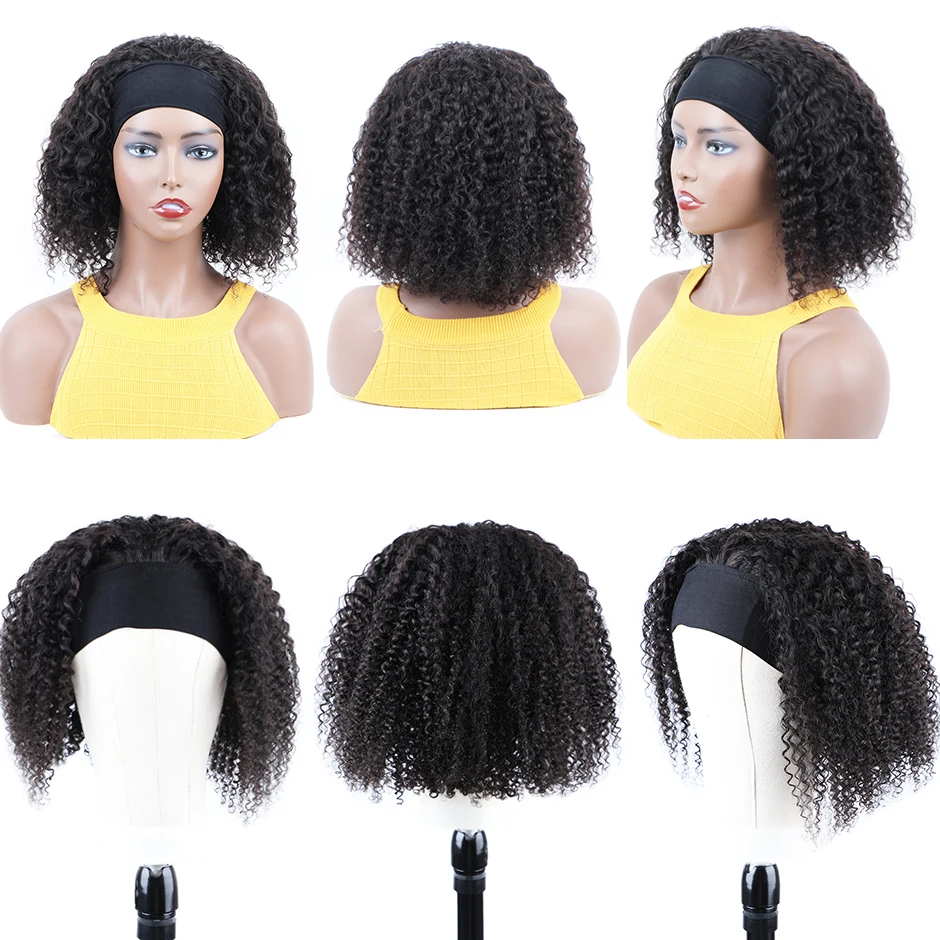 Headband Wig Human Hair ISEE HAIR Kinky Curly Human Hair Wigs For Women Brazilian Short Bob Wigs Glueless Full Machine Made Wig