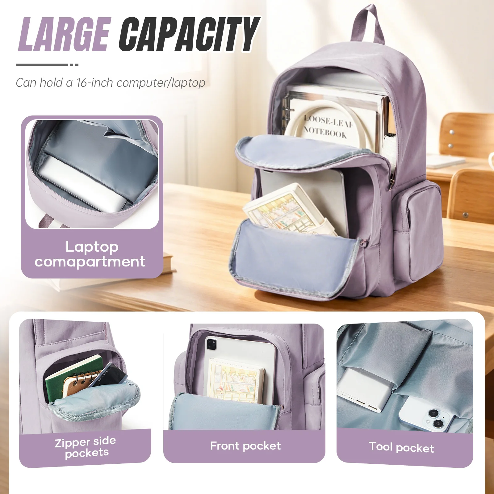Backpack for Women Lightweight Nylon Girls School Backpacks Simple Backpack Durable Stylish Perfect for Students Back to School - view 2